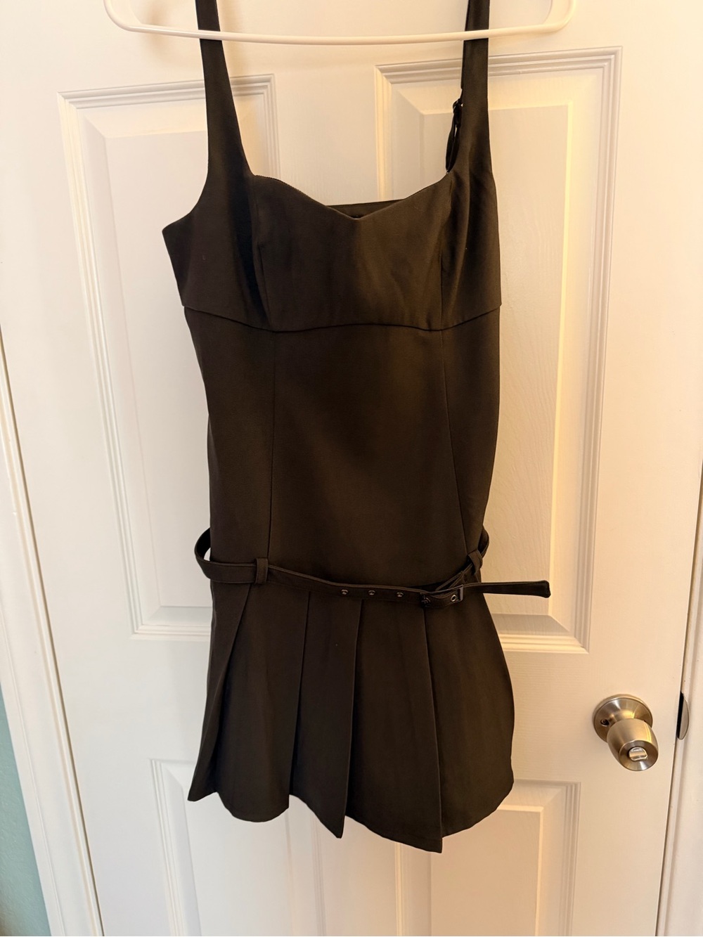 Lush Charcoal Grey Pleated Mini Dress with Belt